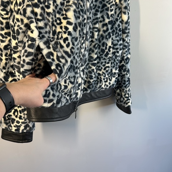 OTD Black And White Faux Fur Jacket With Lamb Leather Trim Size L - Picture 8 of 14